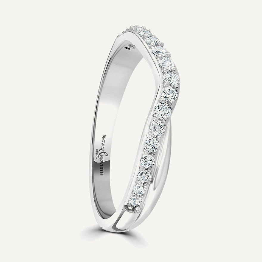 Round Brilliant Cut, Offset Claw, Wave Diamond Eternity Ring