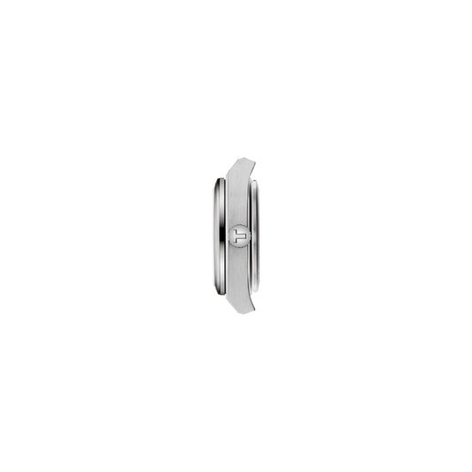 side profile of the case showcasing the ultra-slim build, brushed finishing, and seamlessly integrated bracelet connection for a streamlined silhouette