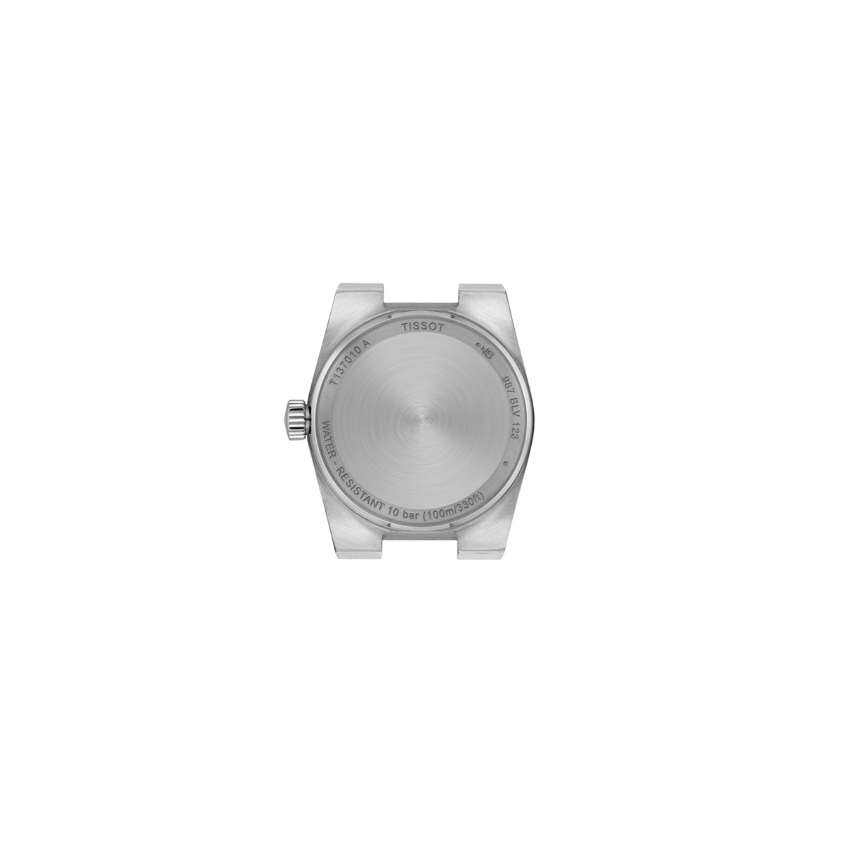 view of the caseback revealing the solid steel construction, designed for durability while maintaining the watch’s slim, lightweight feel