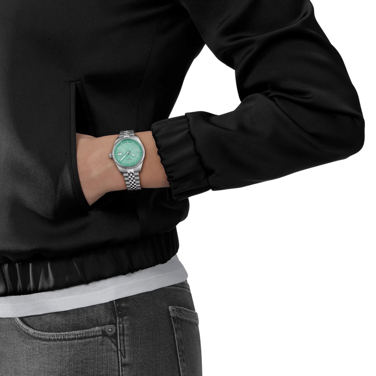Tissot Ballade 34mm Light Green Dial Watch on a model 