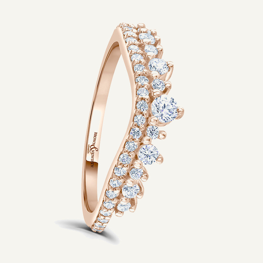 Round Brilliant Cut, Claw, Double Row Wave Diamond Eternity Ring