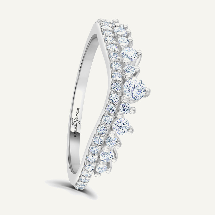 Round Brilliant Cut, Claw, Double Row Wave Diamond Eternity Ring