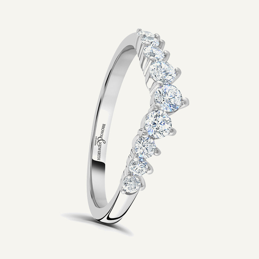 Round Brilliant Cut, Claw, Tapered Wave Diamond Eternity Ring