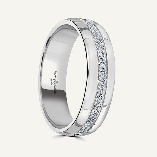Modern Court With Pave Round Brilliant Centre Diamond Eternity Ring