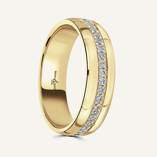 Modern Court With Pave Round Brilliant Centre Diamond Eternity Ring
