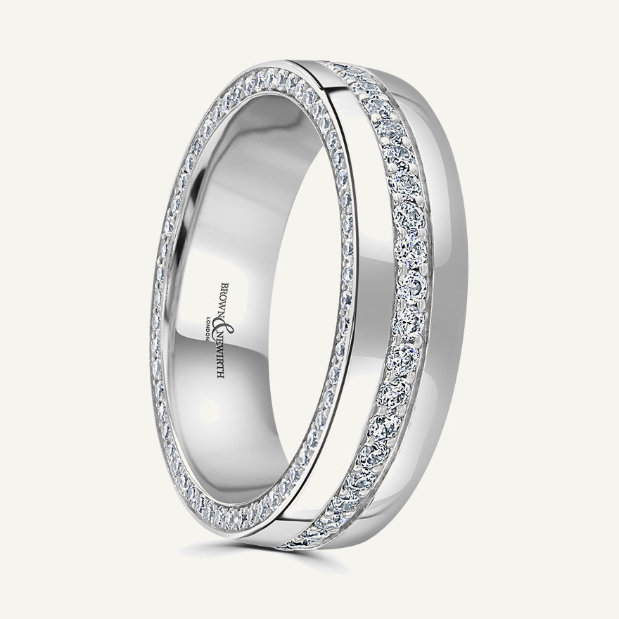 Modern Court With Pave Round Brilliant Centre And Edges Diamond Eternity Ring