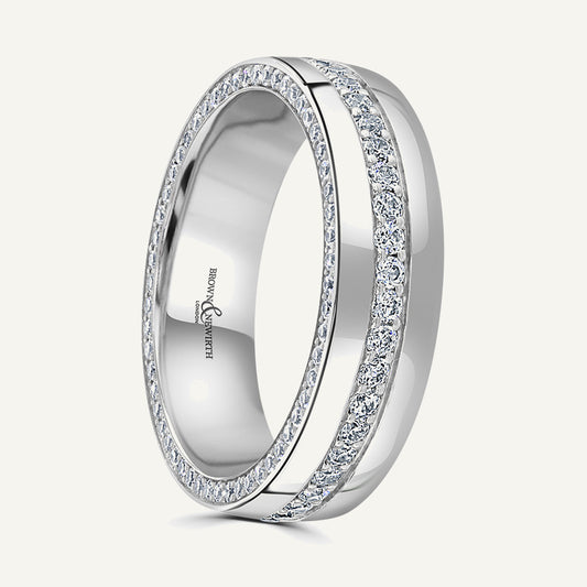 Modern Court With Pave Round Brilliant Centre And Edges Diamond Eternity Ring