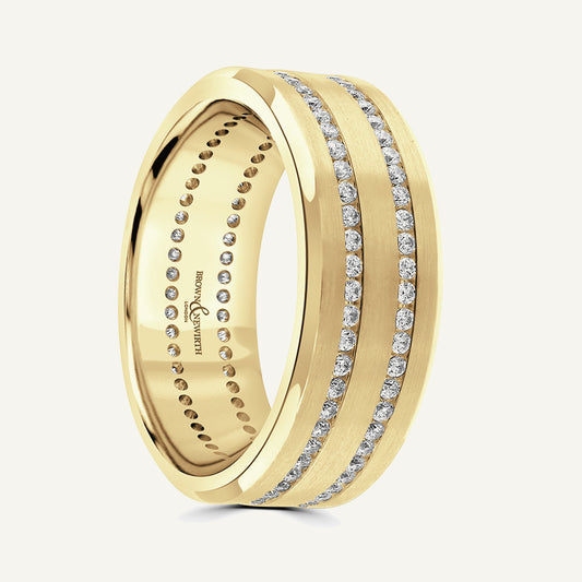 Flat Top With Double Channel Set Round Brills, Bevelled Edges Diamond Eternity Ring
