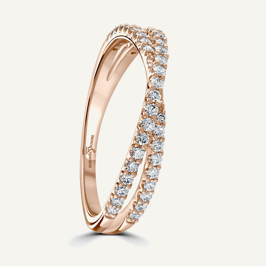 Round Brilliant Cut, Claw, Crossover Diamond Eternity Ring