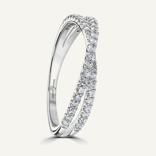 Round Brilliant Cut, Claw, Crossover Diamond Eternity Ring
