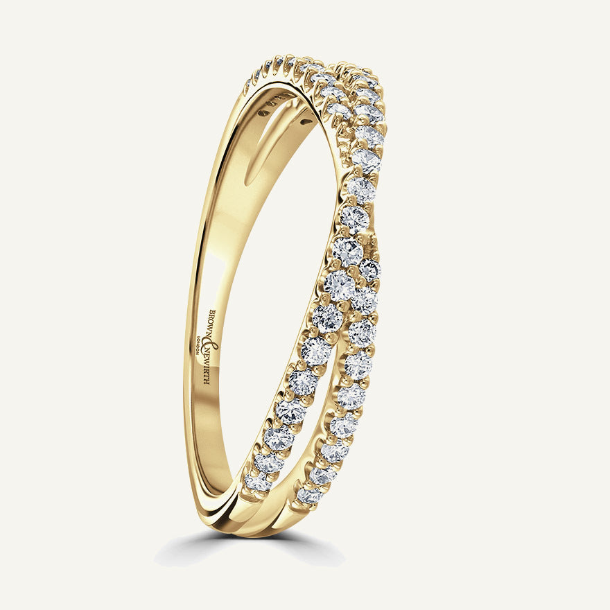 Round Brilliant Cut, Claw, Crossover Diamond Eternity Ring