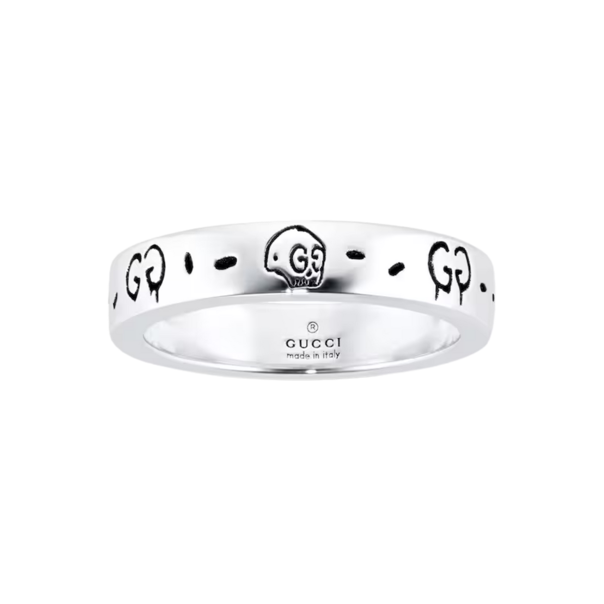 Up close view of the 925 sterling silver Gucci ghost ring in 4mm width.