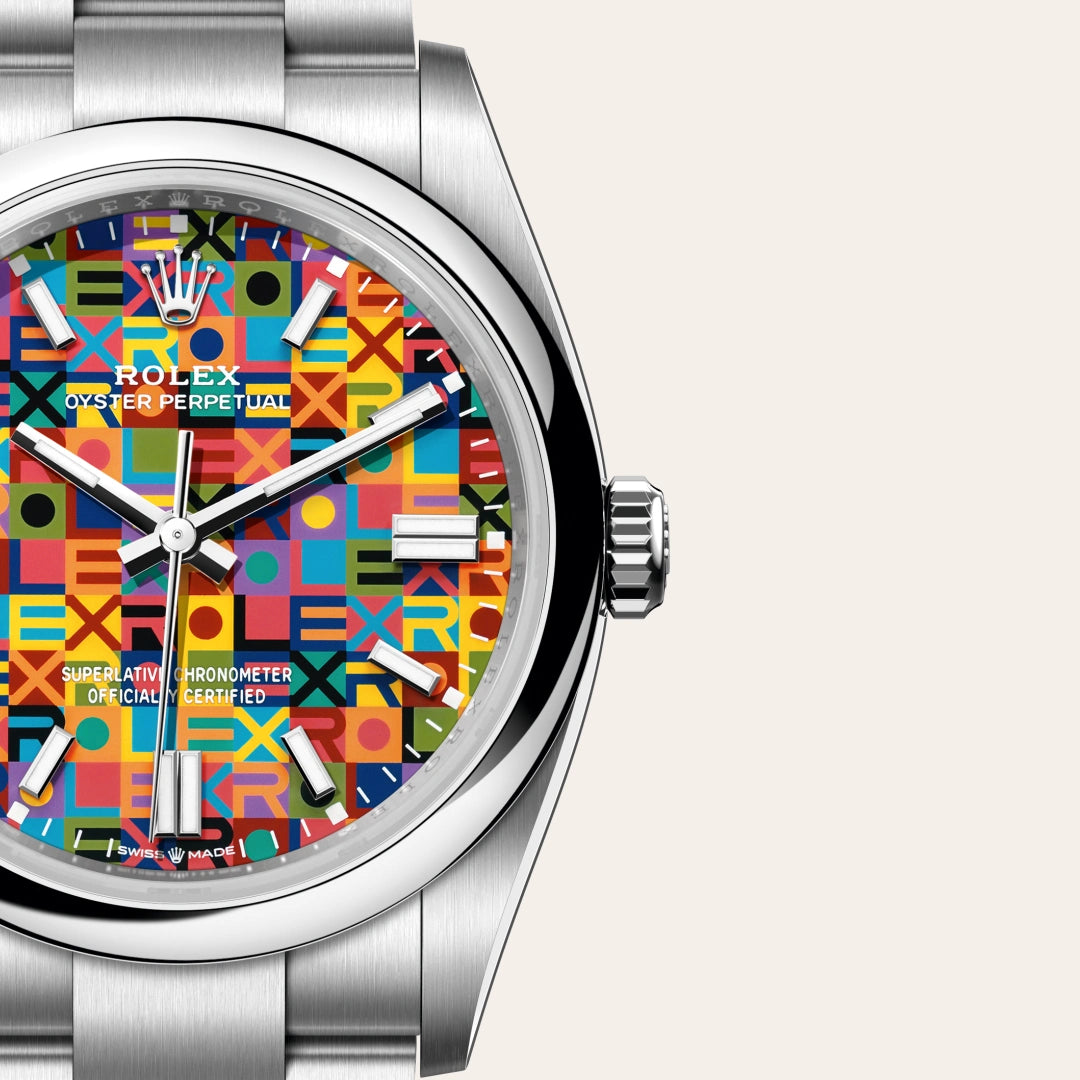 Rolex Oyster Perpetual 36 in Oystersteel with a Multicoloured, Jubilee motif dial, Domed bezel, Oyster, three-piece solid links bracelet