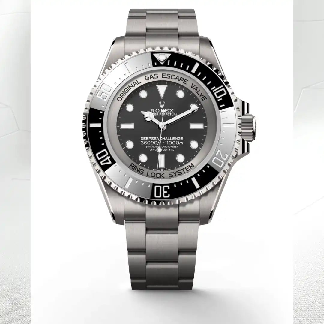 Rolex Deepsea Challenge in RLX titanium with a Intense black dial, Unidirectional rotatable 60-minute graduated, scratch-resistant Cerachrom insert in ceramic, numerals and graduations coated in platinum bezel, Oyster, three-piece solid links bracelet