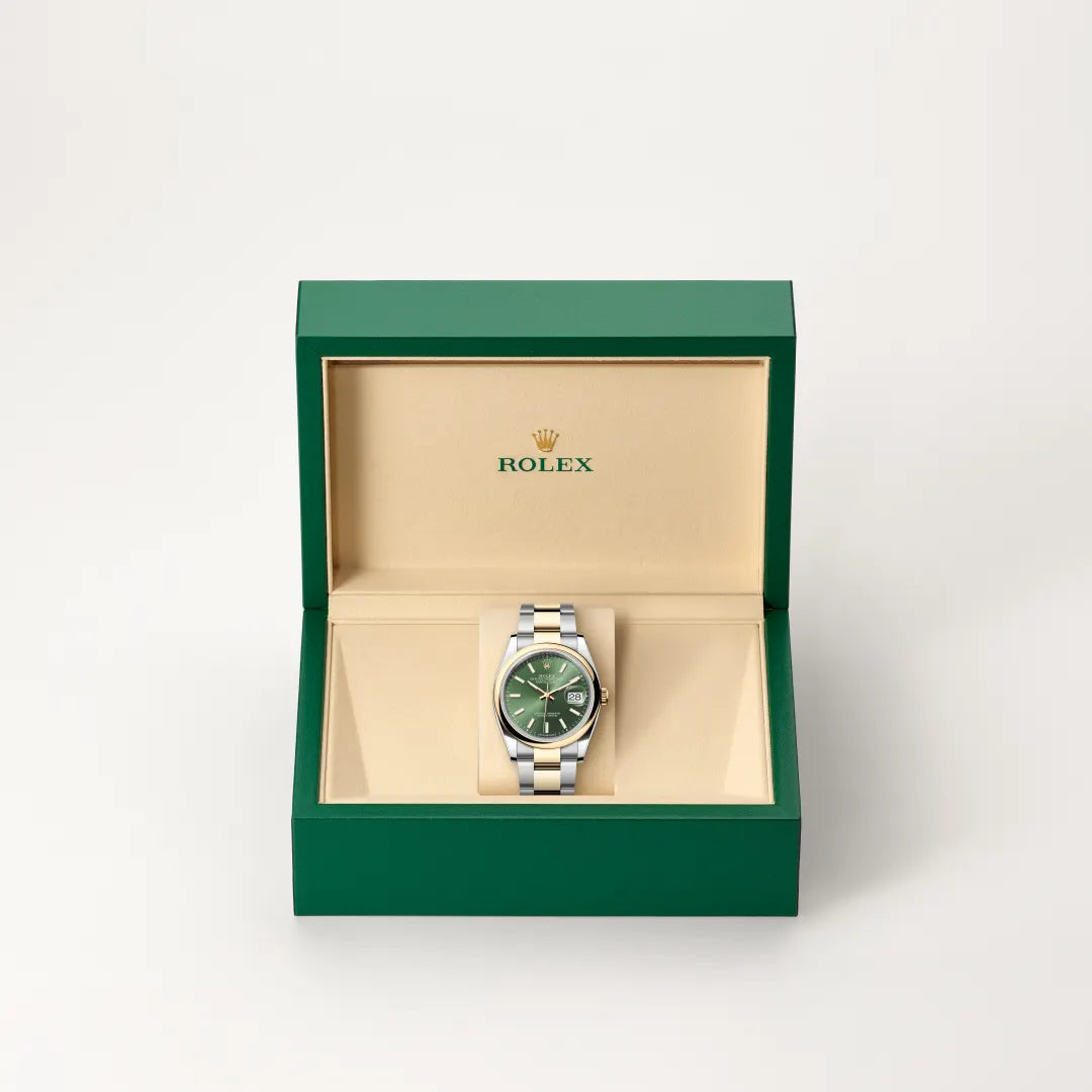 Rolex Datejust 36 in Yellow Rolesor - combination of Oystersteel and yellow gold with a Olive green dial, Domed bezel, Oyster, three-piece solid links bracelet