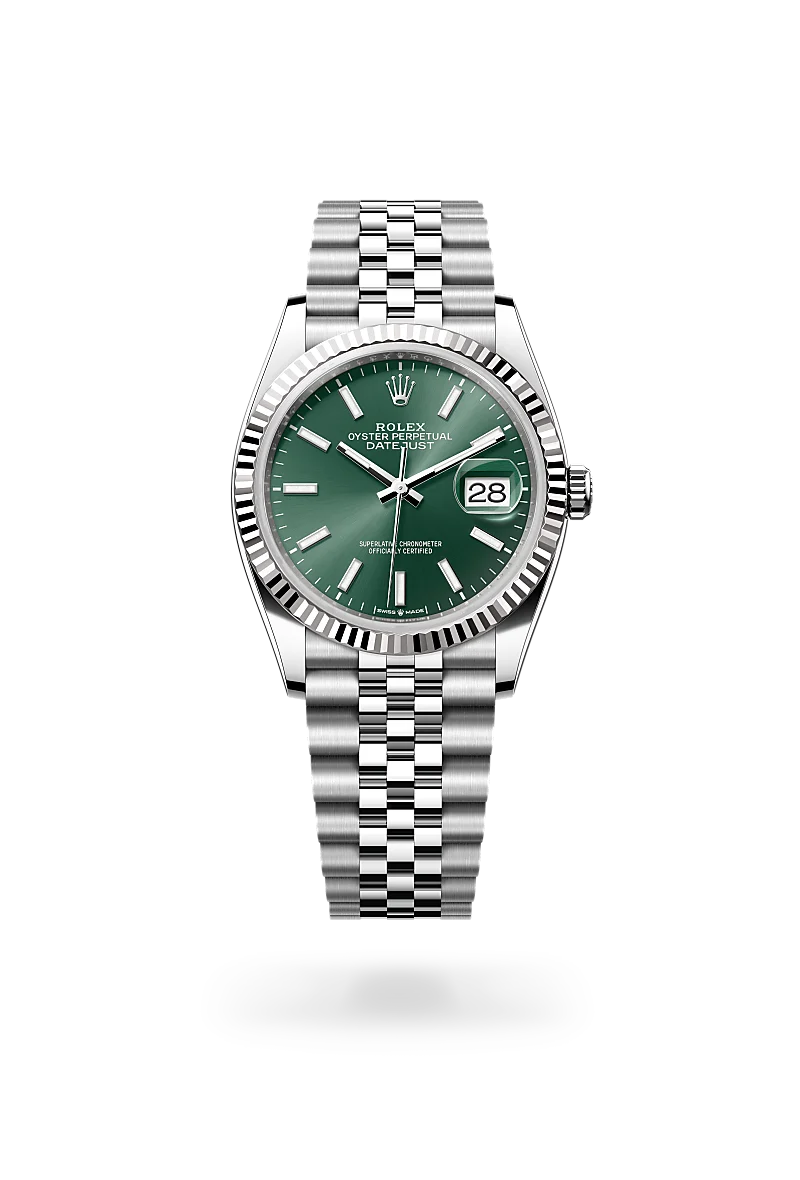 Rolex Datejust 36 in White Rolesor - combination of Oystersteel and white gold with a Mint green dial, Fluted bezel, Jubilee, five-piece links bracelet