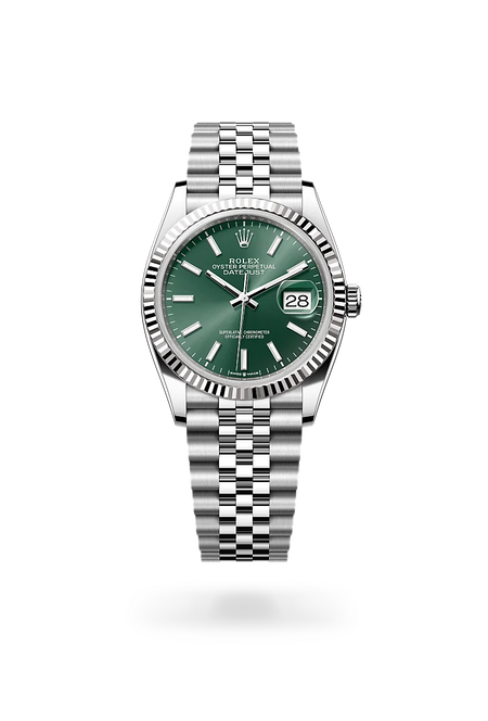 Rolex Datejust 36 in White Rolesor - combination of Oystersteel and white gold with a Mint green dial, Fluted bezel, Jubilee, five-piece links bracelet