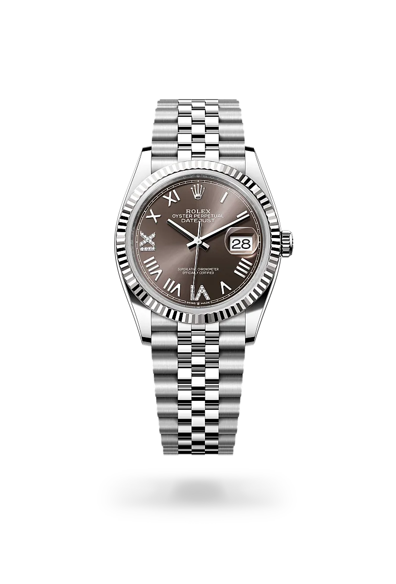 Rolex Datejust 36 in White Rolesor - combination of Oystersteel and white gold with a Dark grey set with diamonds dial, Fluted bezel, Jubilee, five-piece links bracelet