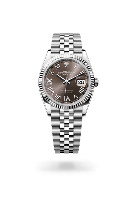Rolex Datejust 36 in White Rolesor - combination of Oystersteel and white gold with a Dark grey set with diamonds dial, Fluted bezel, Jubilee, five-piece links bracelet