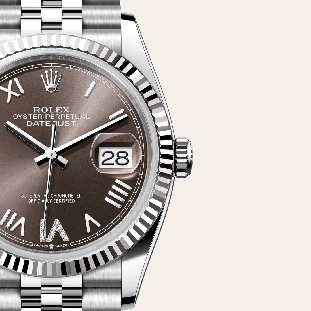 Rolex Datejust 36 in White Rolesor - combination of Oystersteel and white gold with a Dark grey set with diamonds dial, Fluted bezel, Jubilee, five-piece links bracelet