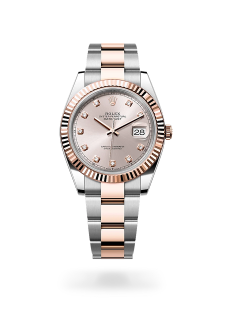 Rolex Datejust 41 in Everose Rolesor - combination of Oystersteel and Everose gold with a Sundust set with diamonds dial, Fluted bezel, Oyster, three-piece solid links bracelet