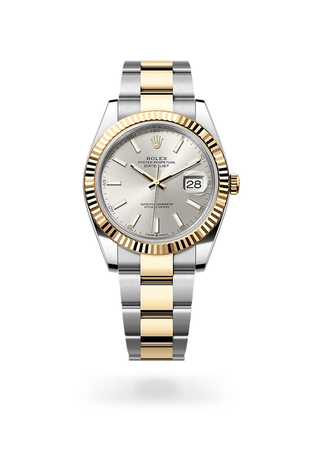 Rolex Datejust 41 in Yellow Rolesor - combination of Oystersteel and yellow gold with a Silver dial, Fluted bezel, Oyster, three-piece solid links bracelet