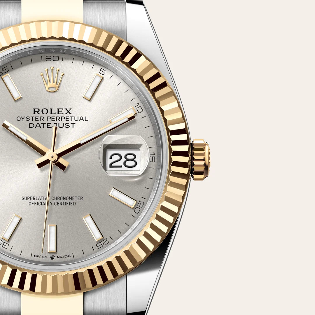 Rolex Datejust 41 in Yellow Rolesor - combination of Oystersteel and yellow gold with a Silver dial, Fluted bezel, Oyster, three-piece solid links bracelet