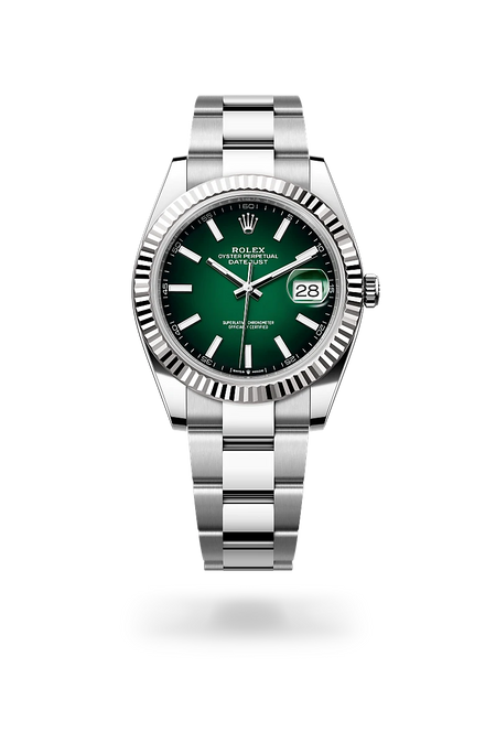 Rolex Datejust 41 in White Rolesor - combination of Oystersteel and white gold with a Green ombré dial, Fluted bezel, Oyster, three-piece solid links bracelet