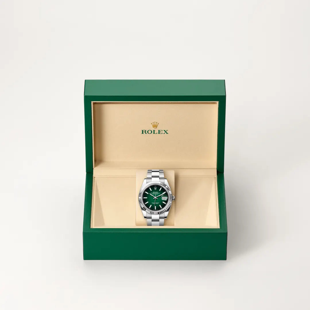 Rolex Datejust 41 in White Rolesor - combination of Oystersteel and white gold with a Green ombré dial, Fluted bezel, Oyster, three-piece solid links bracelet