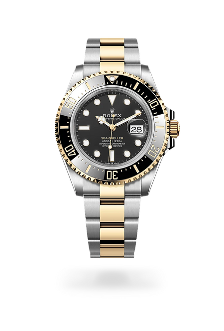Rolex Sea-Dweller in Yellow Rolesor - combination of Oystersteel and yellow gold with a Intense black dial, Unidirectional rotatable 60-minute graduated, scratch-resistant Cerachrom insert in black ceramic, numerals and graduations coated in gold bezel, Oyster, three-piece solid links bracelet