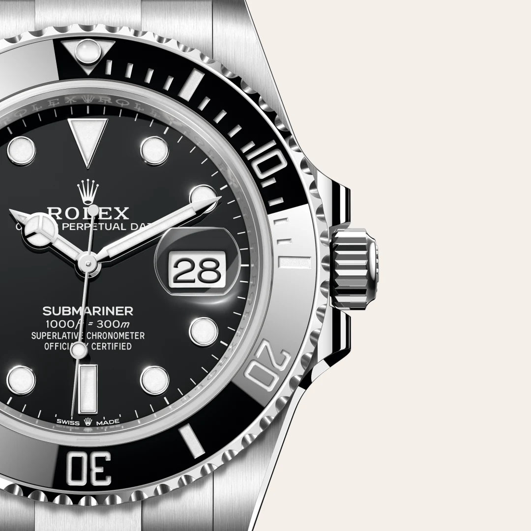 Rolex Submariner Date in Oystersteel with a Black dial, Unidirectional rotatable 60-minute graduated, scratch-resistant Cerachrom insert in black ceramic, numerals and graduations coated in platinum bezel, Oyster, three-piece solid links bracelet
