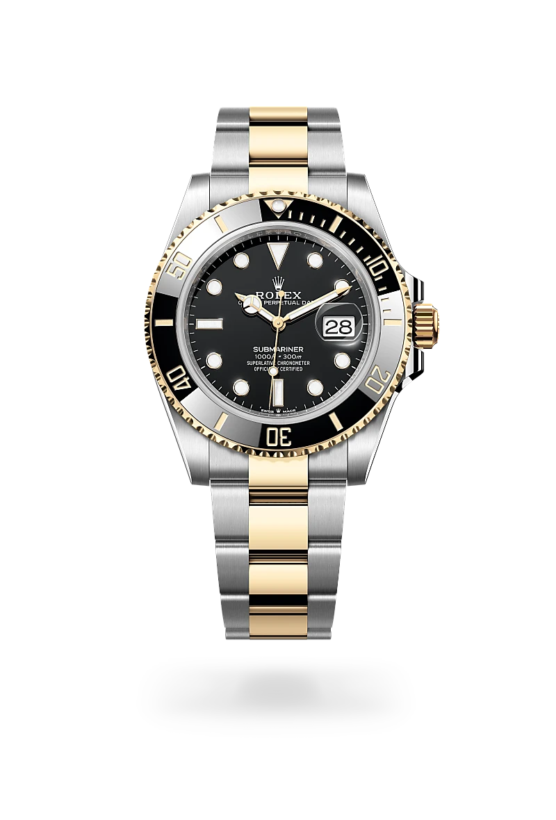 Rolex Submariner Date in Yellow Rolesor - combination of Oystersteel and yellow gold with a Black dial, Unidirectional rotatable 60-minute graduated, scratch-resistant Cerachrom insert in black ceramic, numerals and graduations coated in gold bezel, Oyster, three-piece solid links bracelet