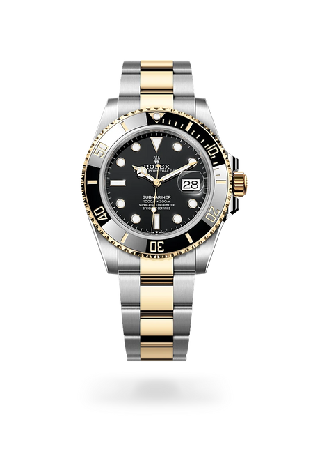 Rolex Submariner Date in Yellow Rolesor - combination of Oystersteel and yellow gold with a Black dial, Unidirectional rotatable 60-minute graduated, scratch-resistant Cerachrom insert in black ceramic, numerals and graduations coated in gold bezel, Oyster, three-piece solid links bracelet