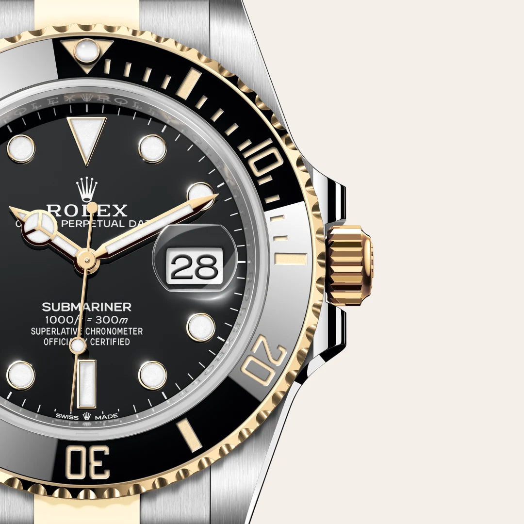 Rolex Submariner Date in Yellow Rolesor - combination of Oystersteel and yellow gold with a Black dial, Unidirectional rotatable 60-minute graduated, scratch-resistant Cerachrom insert in black ceramic, numerals and graduations coated in gold bezel, Oyster, three-piece solid links bracelet