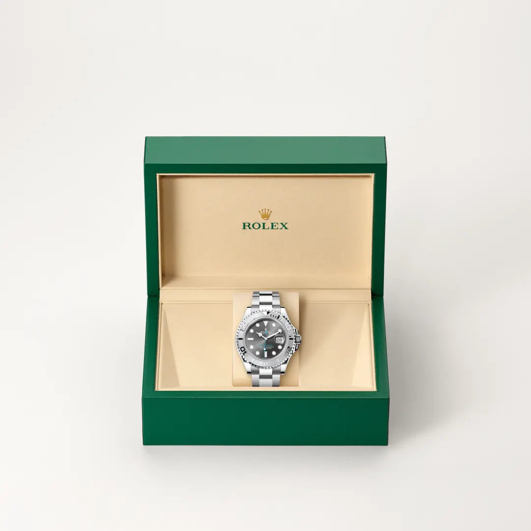 Rolex Yacht-Master 40 in Rolesium - combination of Oystersteel and platinum with a Slate dial, Platinum bidirectional rotatable 60-minute graduated with raised numerals bezel, Oyster, three-piece solid links bracelet