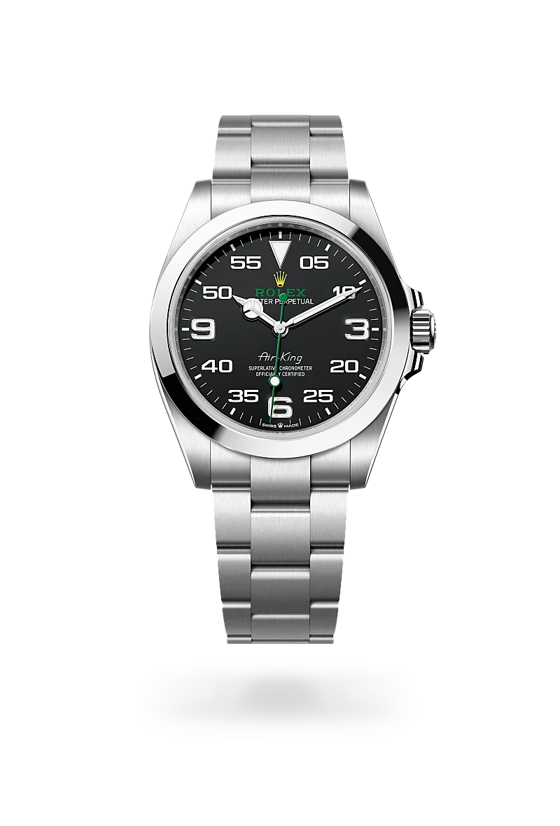Rolex Air-King in Oystersteel with a Black dial, Smooth bezel, Oyster, three-piece solid links bracelet