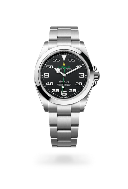Rolex Air-King in Oystersteel with a Black dial, Smooth bezel, Oyster, three-piece solid links bracelet