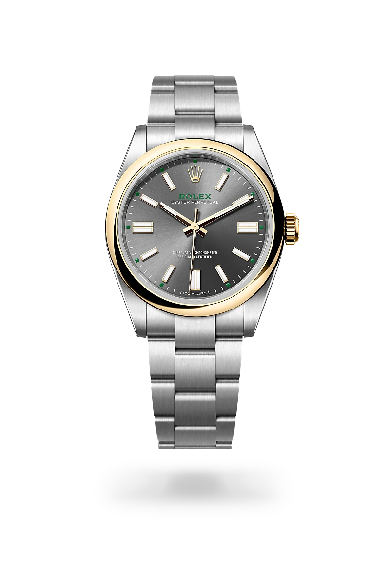 Rolex Oyster Perpetual 41 in Yellow Rolesor - combination of Oystersteel and yellow gold with a Slate dial, Domed bezel, Oyster, three-piece solid links bracelet