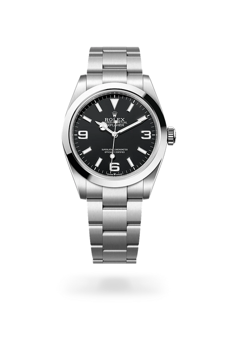 Rolex Explorer 40 in Oystersteel with a Black dial, Smooth bezel, Oyster, three-piece solid links bracelet