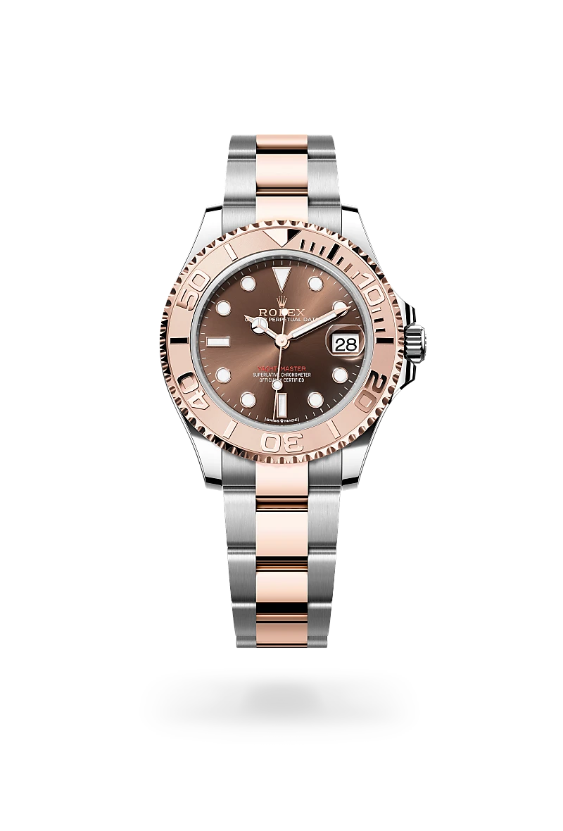 Rolex Yacht-Master 37 in Everose Rolesor - combination of Oystersteel and Everose gold with a Chocolate dial, Everose gold bidirectional rotatable 60-minute graduated with raised numerals bezel, Oyster, three-piece solid links bracelet