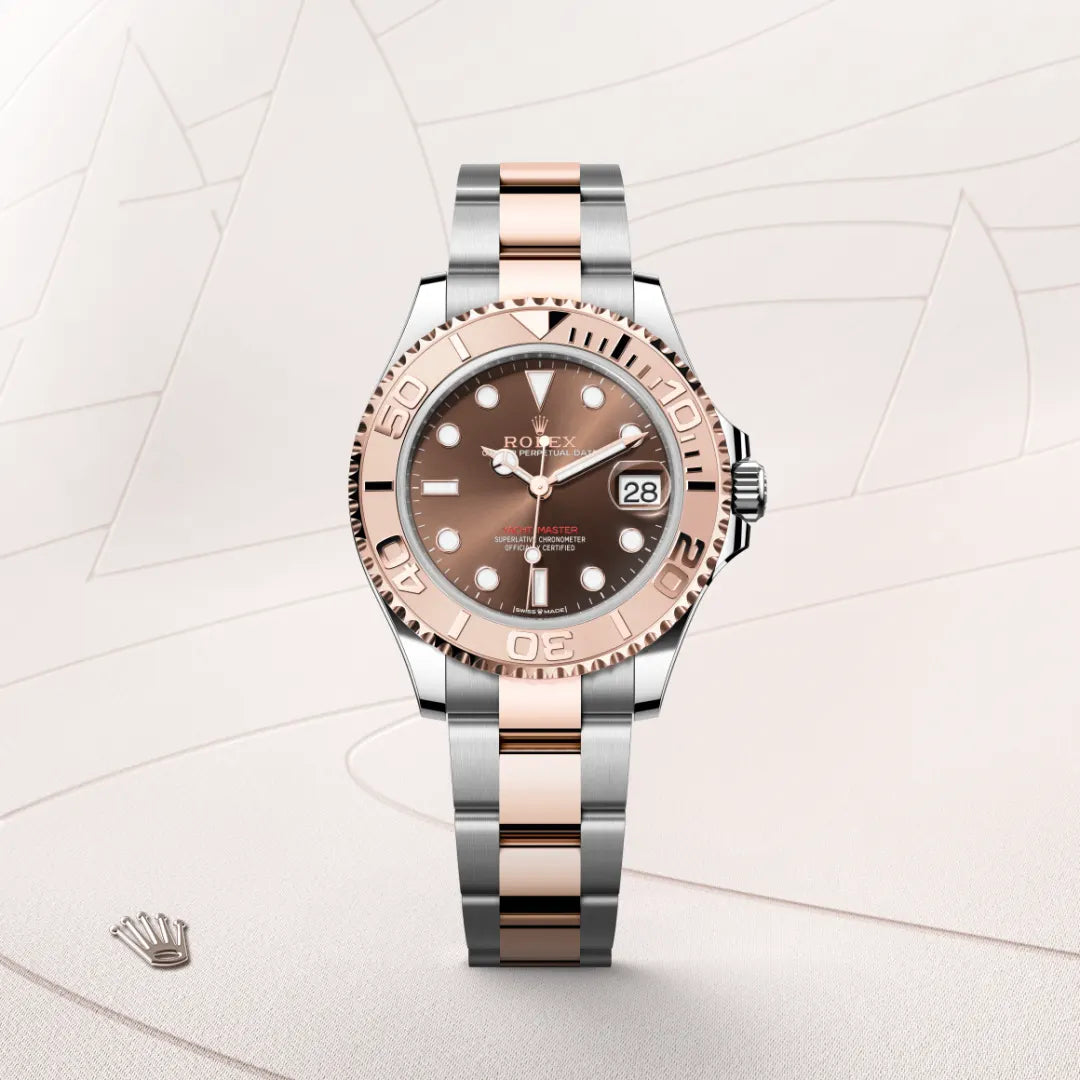 Rolex Yacht-Master 37 in Everose Rolesor - combination of Oystersteel and Everose gold with a Chocolate dial, Everose gold bidirectional rotatable 60-minute graduated with raised numerals bezel, Oyster, three-piece solid links bracelet
