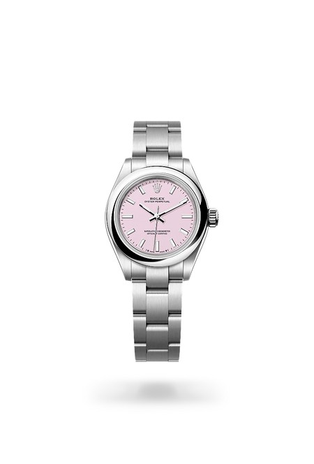 Rolex Oyster Perpetual 28 in Oystersteel with a Candy pink dial, Domed bezel, Oyster, three-piece solid links bracelet