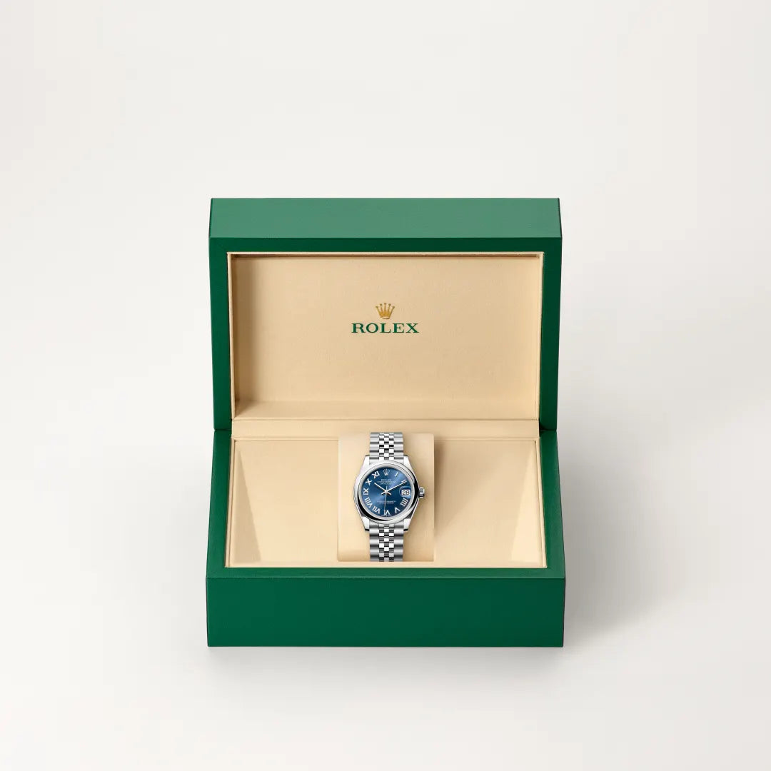 Rolex Datejust 31 in Oystersteel with a Bright blue dial, Domed bezel, Jubilee, five-piece links bracelet