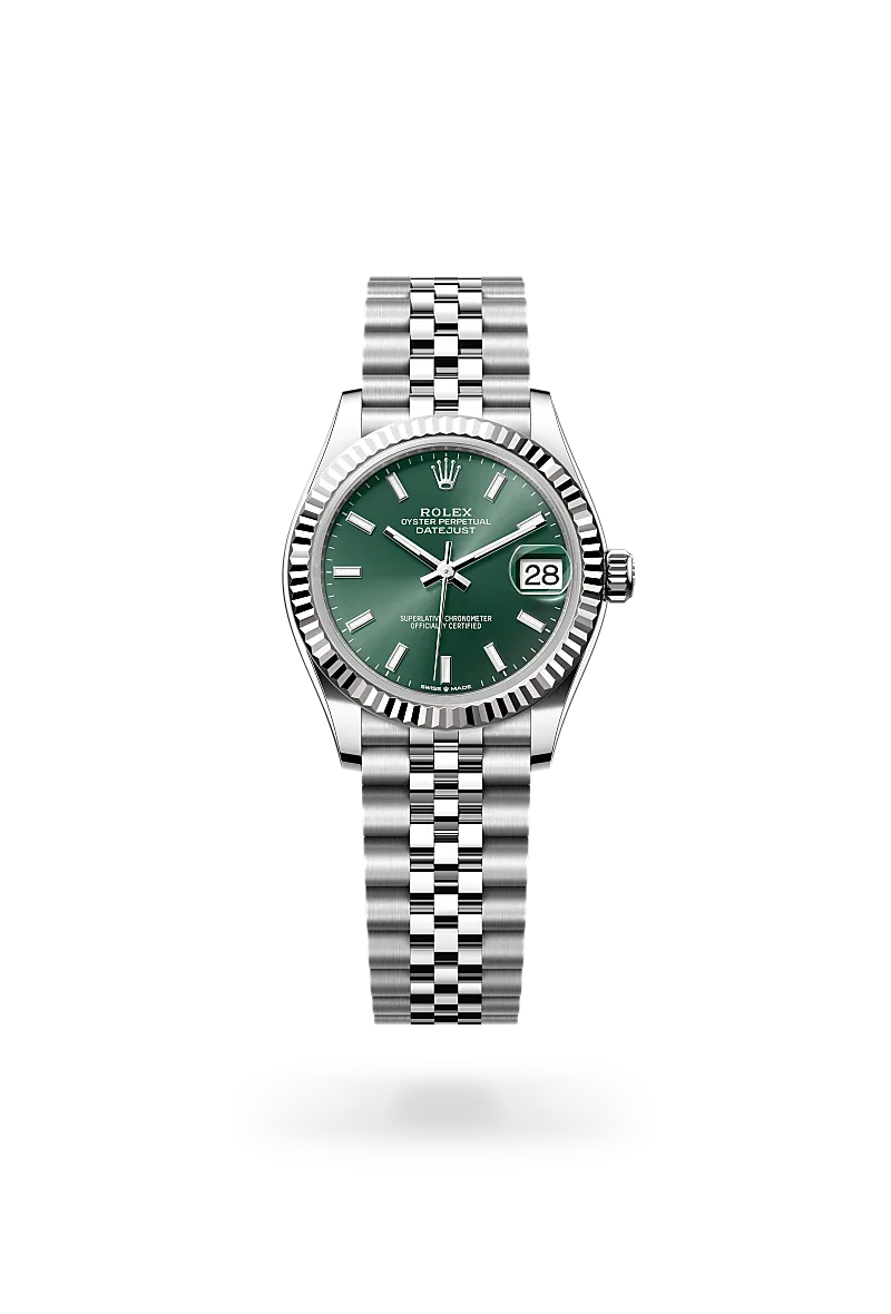 Rolex Datejust 31 in White Rolesor - combination of Oystersteel and white gold with a Mint green dial, Fluted bezel, Jubilee, five-piece links bracelet