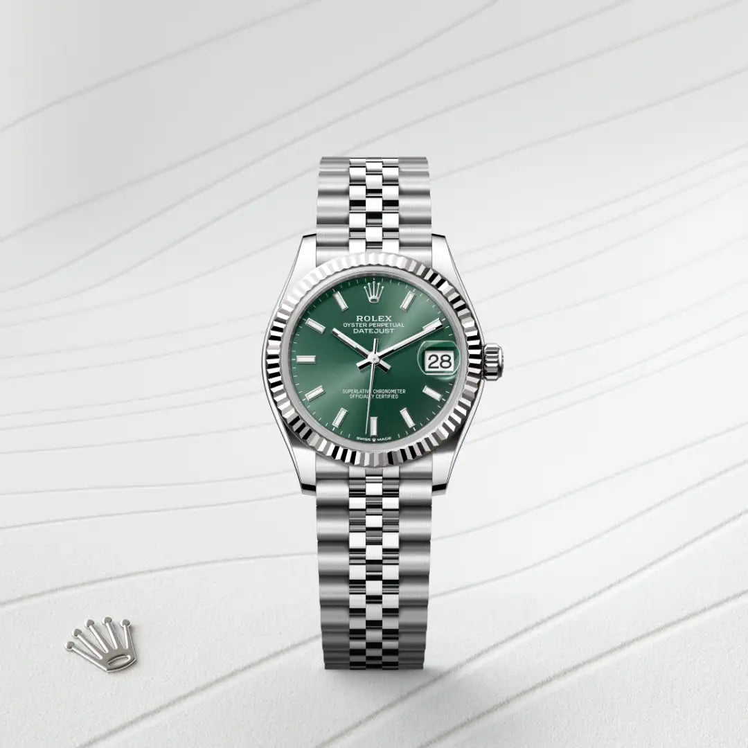Rolex Datejust 31 in White Rolesor - combination of Oystersteel and white gold with a Mint green dial, Fluted bezel, Jubilee, five-piece links bracelet