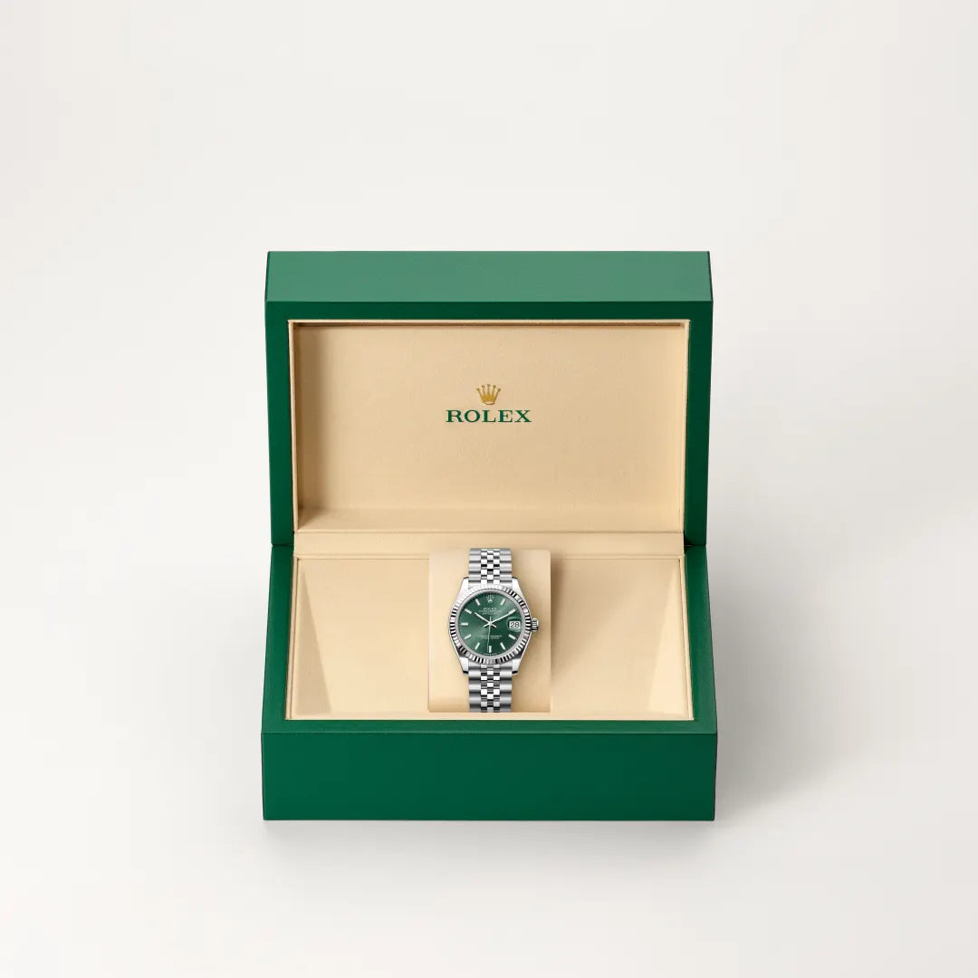Rolex Datejust 31 in White Rolesor - combination of Oystersteel and white gold with a Mint green dial, Fluted bezel, Jubilee, five-piece links bracelet