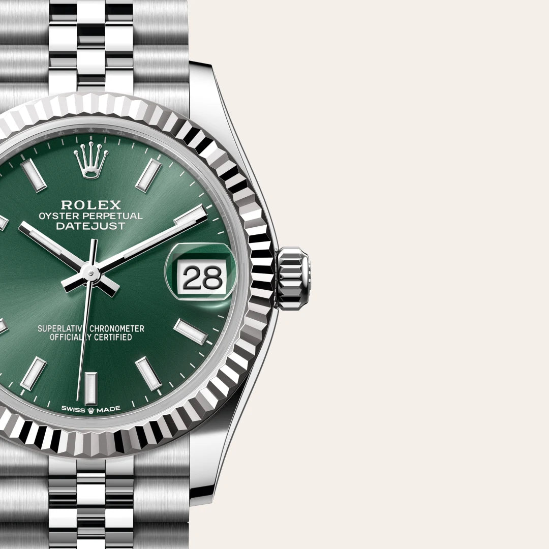 Rolex Datejust 31 in White Rolesor - combination of Oystersteel and white gold with a Mint green dial, Fluted bezel, Jubilee, five-piece links bracelet