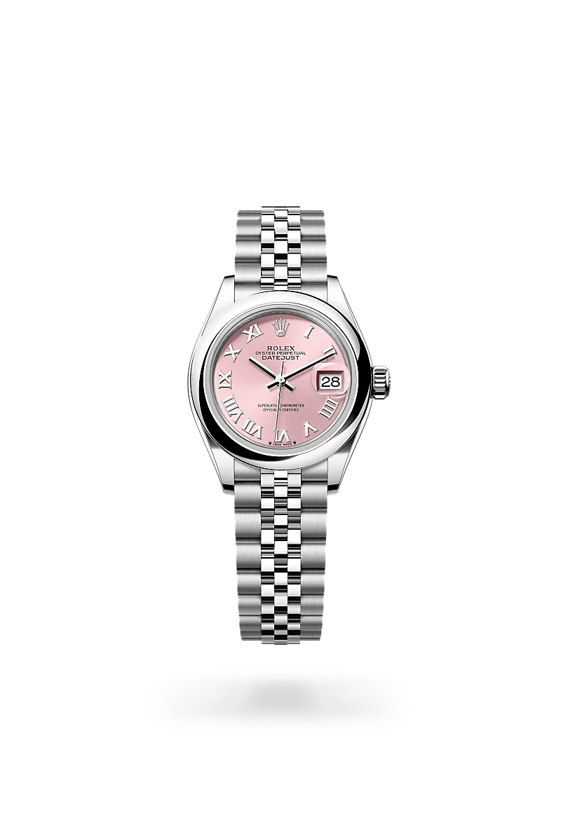 Rolex Lady-Datejust in Oystersteel with a Pink dial, Domed bezel, Jubilee, five-piece links bracelet