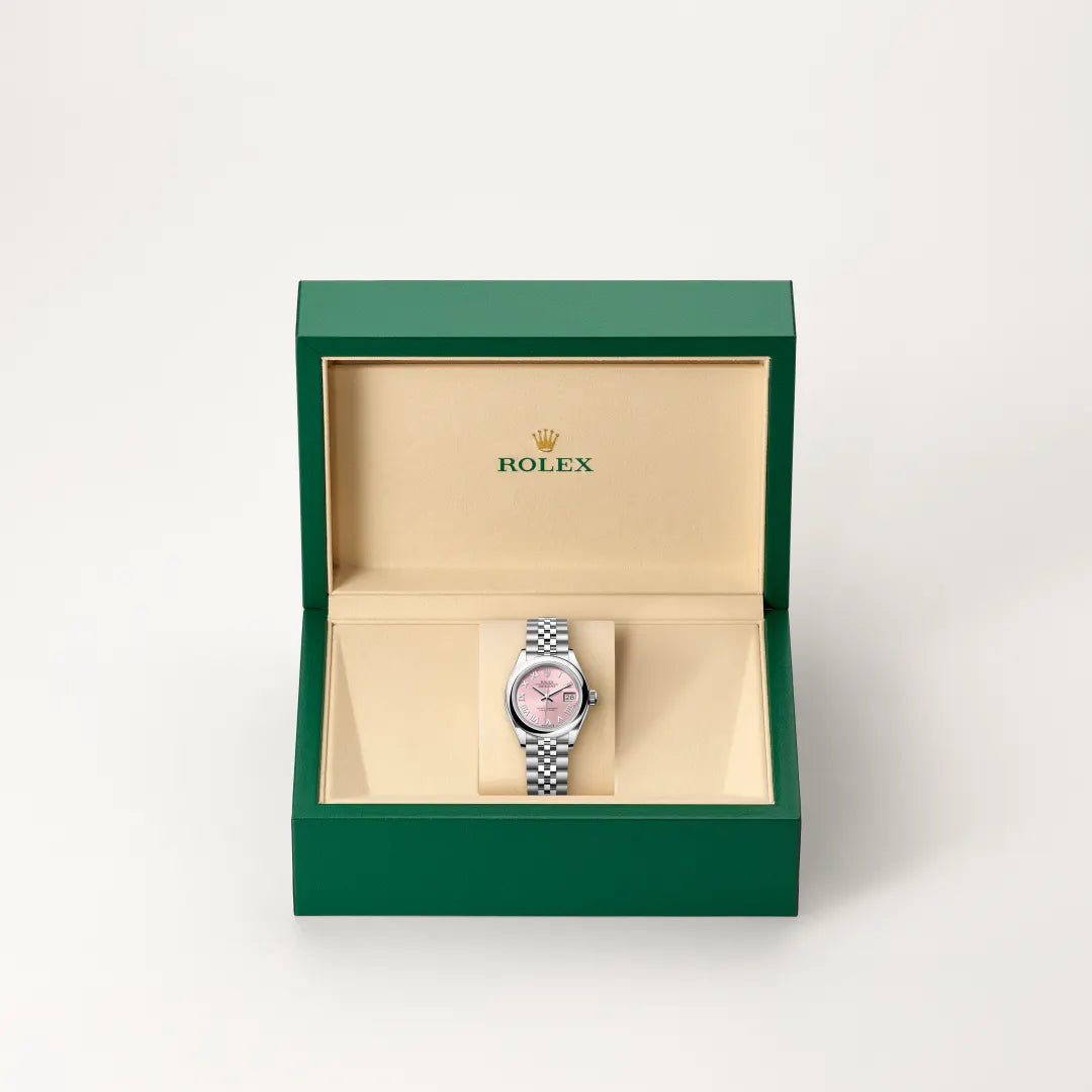 Rolex Lady-Datejust in Oystersteel with a Pink dial, Domed bezel, Jubilee, five-piece links bracelet