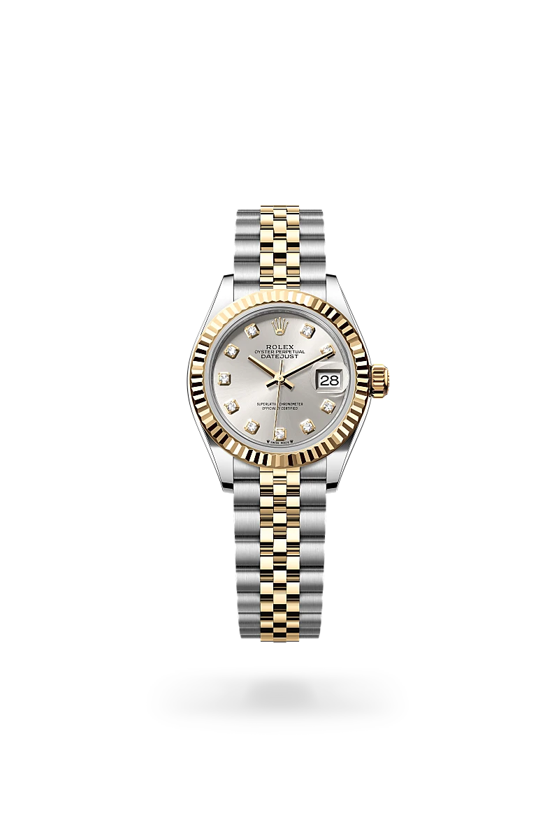 Rolex Lady-Datejust in Yellow Rolesor - combination of Oystersteel and yellow gold with a Silver set with diamonds dial, Fluted bezel, Jubilee, five-piece links bracelet